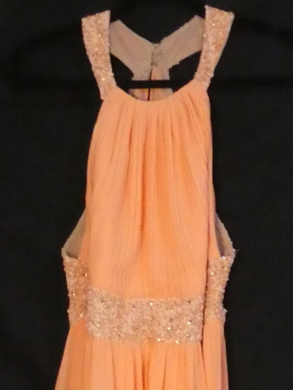 MANGO Suit Collection Beaded Halter Chiffon Maxi Dress Peach Orange - Size 9 - Picture 4 of 16